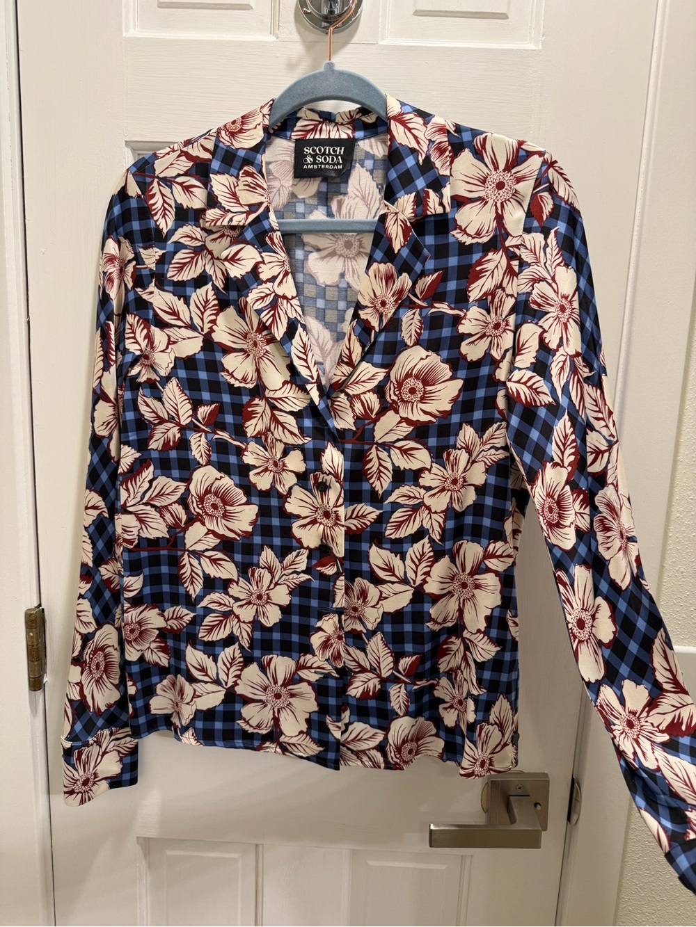 Scotch & Soda Blue Gingham Floral Blouse & Trouser Set 2019 XS - Picture 8 of 9